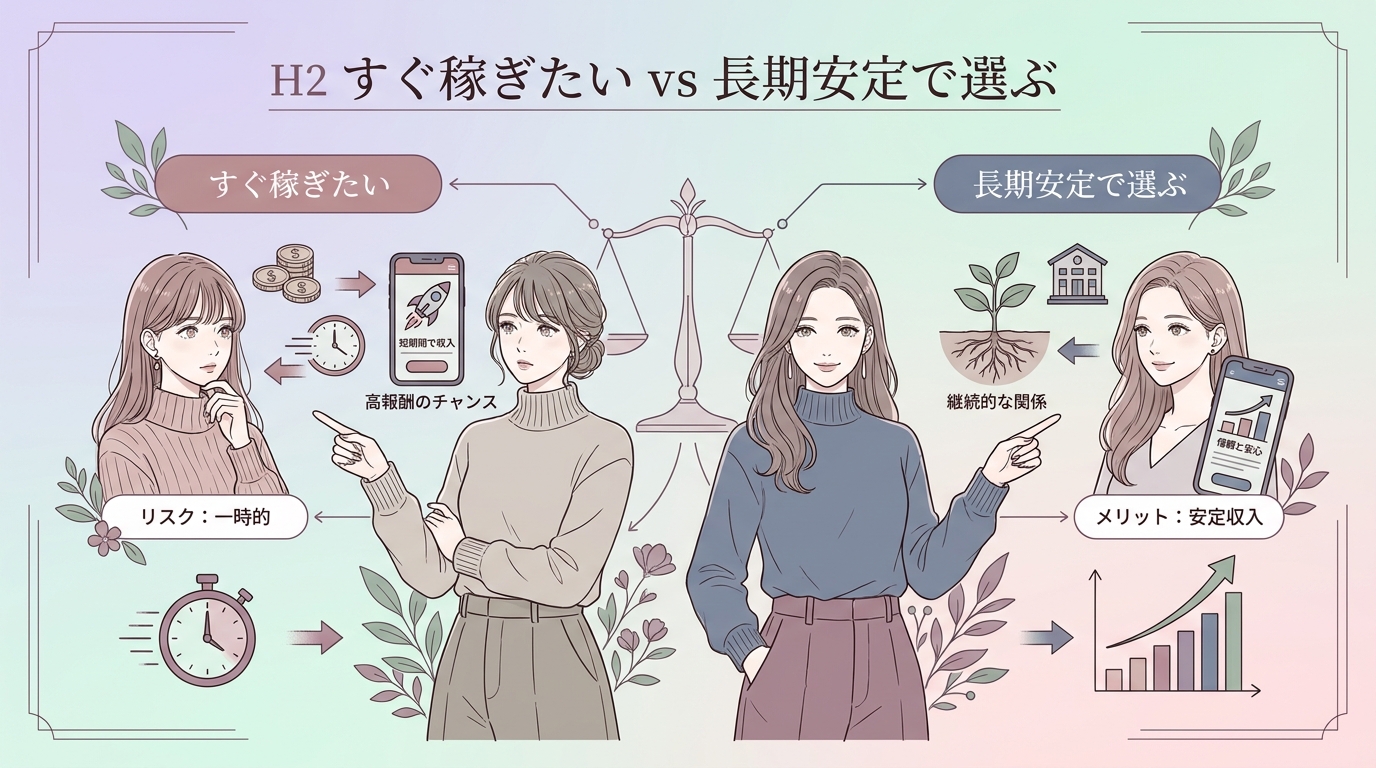 すぐ稼ぎたい vs 長期安定で選ぶ